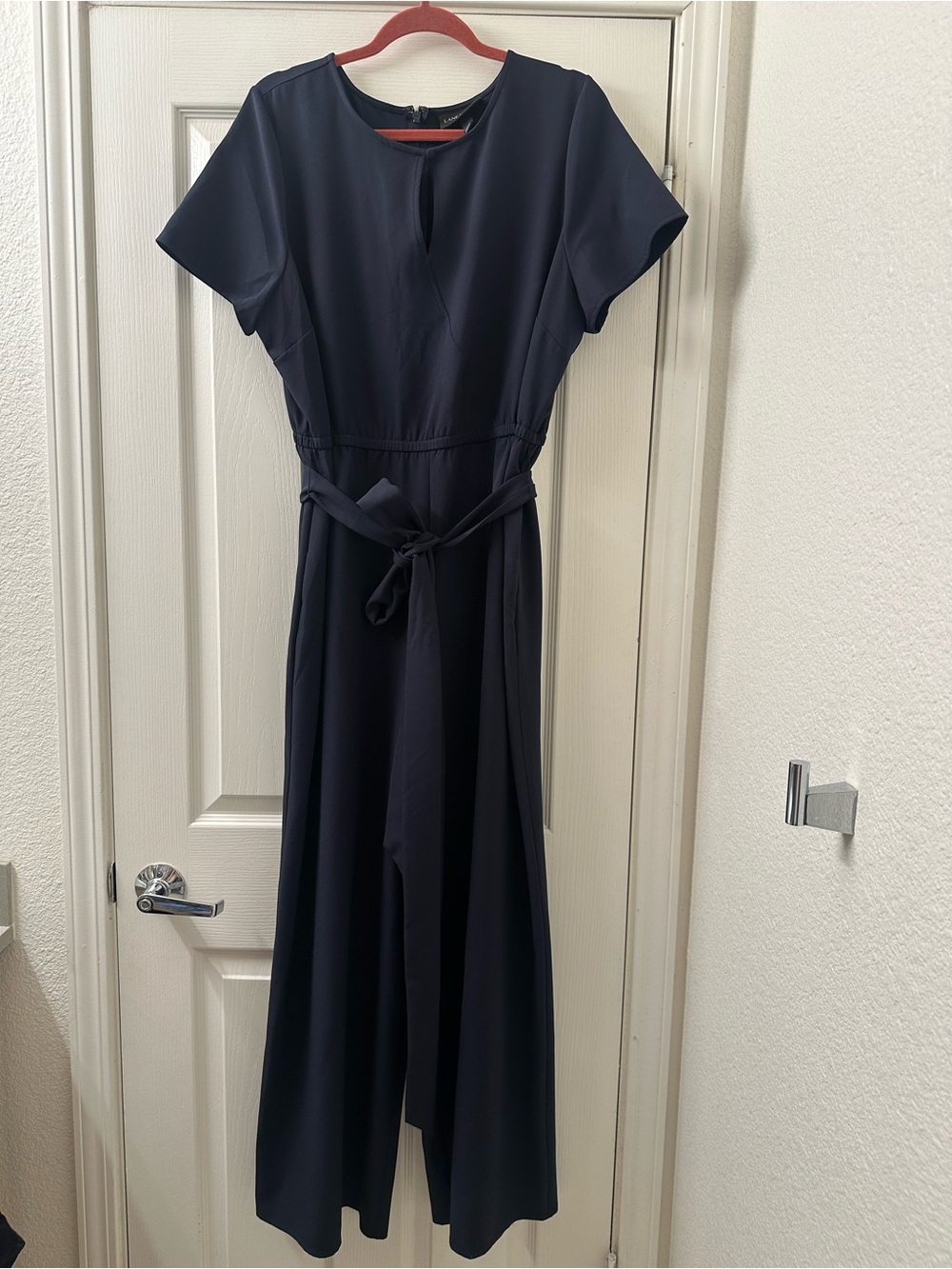 Lane Bryant Navy Short-Sleeve Belted Jumpsuit